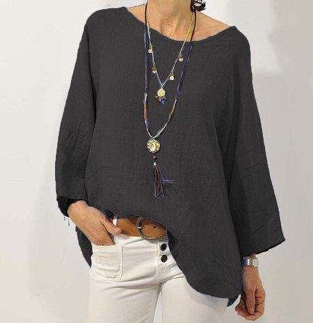 Cotton Linen Women's Top | Relaxed Fit Blouse with 3/4 Raglan Sleeves 0