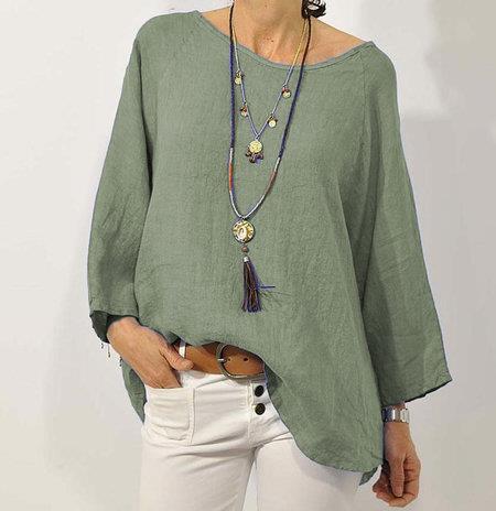 Cotton Linen Women's Top | Relaxed Fit Blouse with 3/4 Raglan Sleeves 1