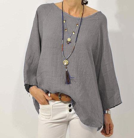 Cotton Linen Women's Top | Relaxed Fit Blouse with 3/4 Raglan Sleeves 2