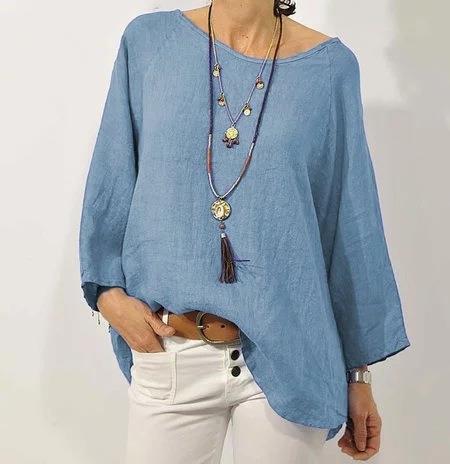 Cotton Linen Women's Top | Relaxed Fit Blouse with 3/4 Raglan Sleeves 3
