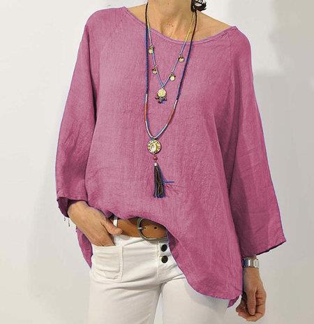 Cotton Linen Women's Top | Relaxed Fit Blouse with 3/4 Raglan Sleeves 4