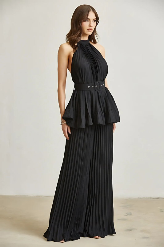Midnight i Monaco Chiffon Plissert Bukse Sett