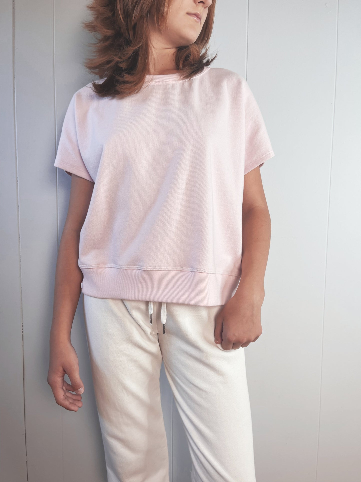 Økologisk bomullsfrotté Bateau-topp - Quartz Pink