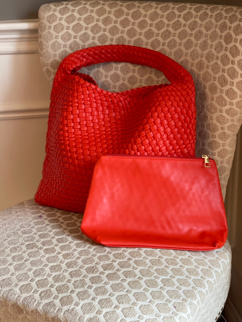 The Willow | Grande borsa tote intrecciata in pelle vegana - Rosso/Arancione