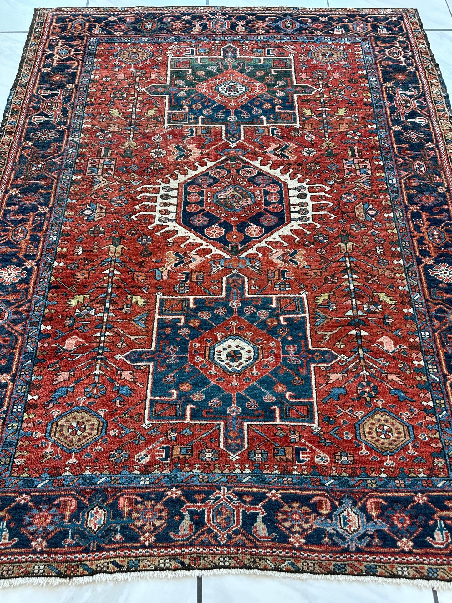 KARAJA Persian Antique Heriz Rug 4'9" x 6'