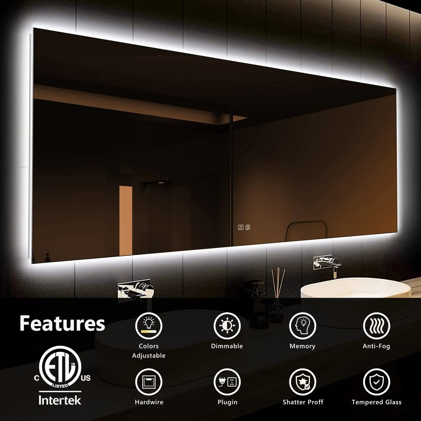 Espejo de baño LED retroiluminado elegante de lujo