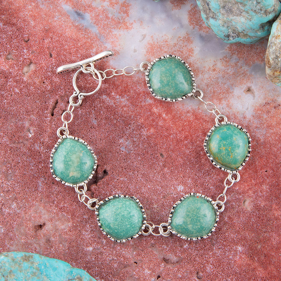 Braccialetto a T-bar in argento sterling e turchese verde intricato