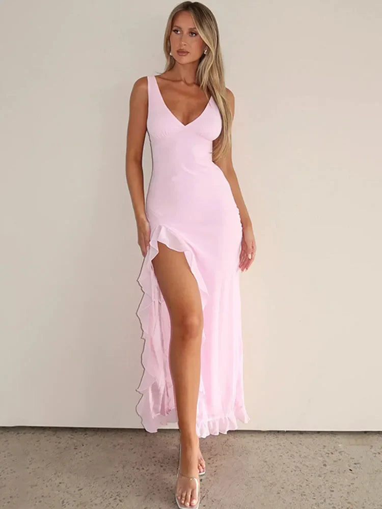 Rüsche Saum Asymmetrisches Maxikleid