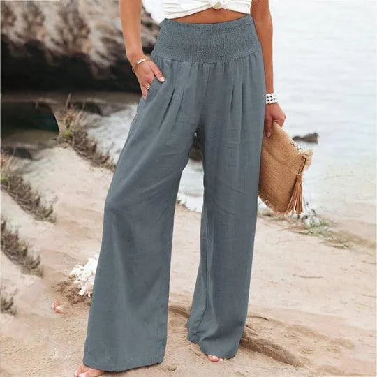 Elegance-Urban | Women's Linen Wide Leg Pants with Elastic Waistband 1