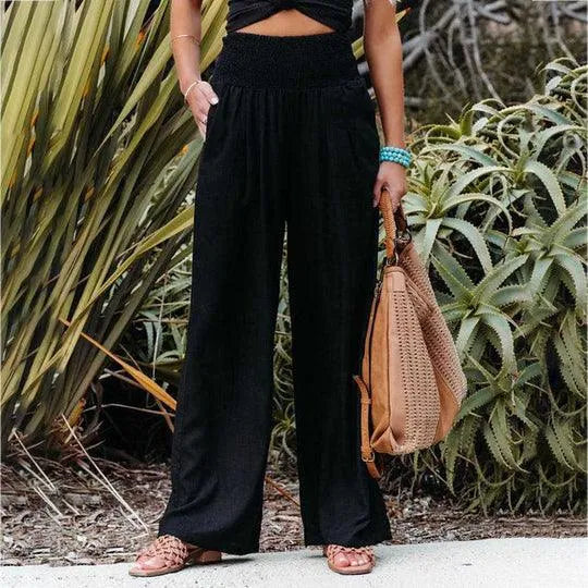 Elegance-Urban | Women's Linen Wide Leg Pants with Elastic Waistband 2