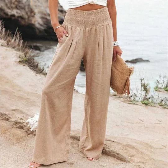 Elegance-Urban | Women's Linen Wide Leg Pants with Elastic Waistband 3