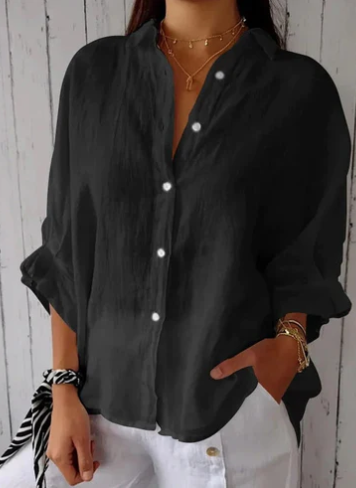 Elegance-Urban | Women's Oversized Cotton-Linen Blouse with Button Placket 1