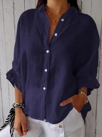 Elegance-Urban | Women's Oversized Cotton-Linen Blouse with Button Placket 3