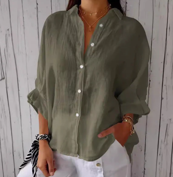 Elegance-Urban | Women's Oversized Cotton-Linen Blouse with Button Placket 4