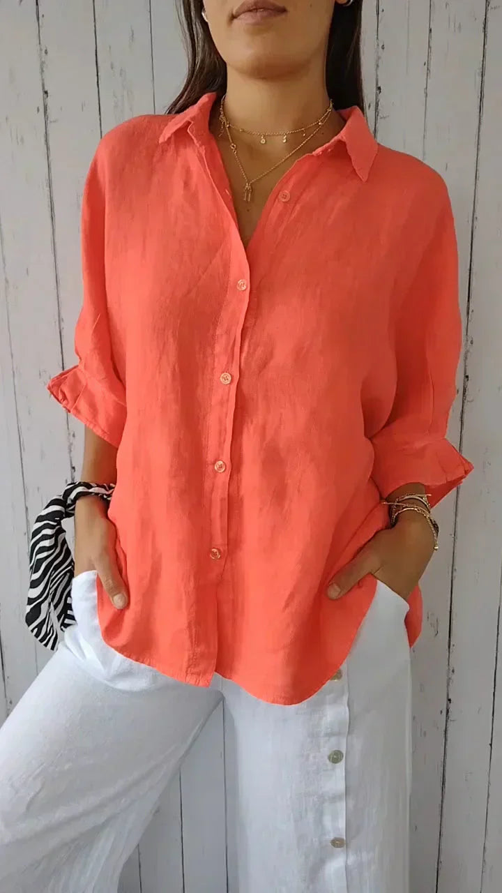 Elegance-Urban | Women's Oversized Cotton-Linen Blouse with Button Placket 5