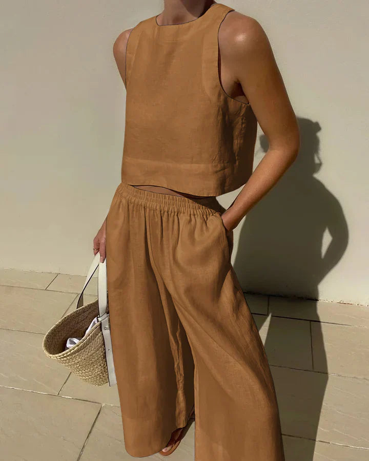 Elegant Linen Women's Suit | Lightweight Sleeveless Top & Pant Set 2
