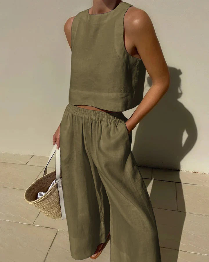 Elegant Linen Women's Suit | Lightweight Sleeveless Top & Pant Set 3