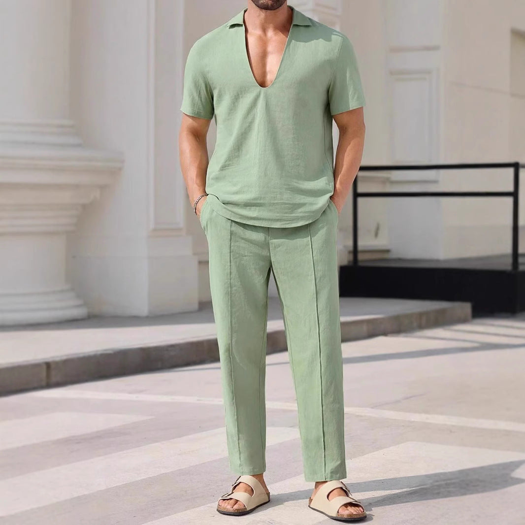 Elegant Urban | Men's Casual Suit Set - Breathable Cotton-Linen Blend, Relaxed Fit 0