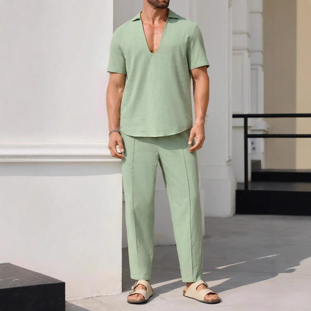 Elegant Urban | Men's Casual Suit Set - Breathable Cotton-Linen Blend, Relaxed Fit 1