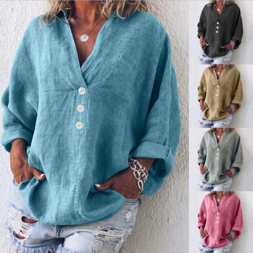 Elegant Urban | Women's Blouse, Oversized Linen Shirt with V-Neck & Button Front 5