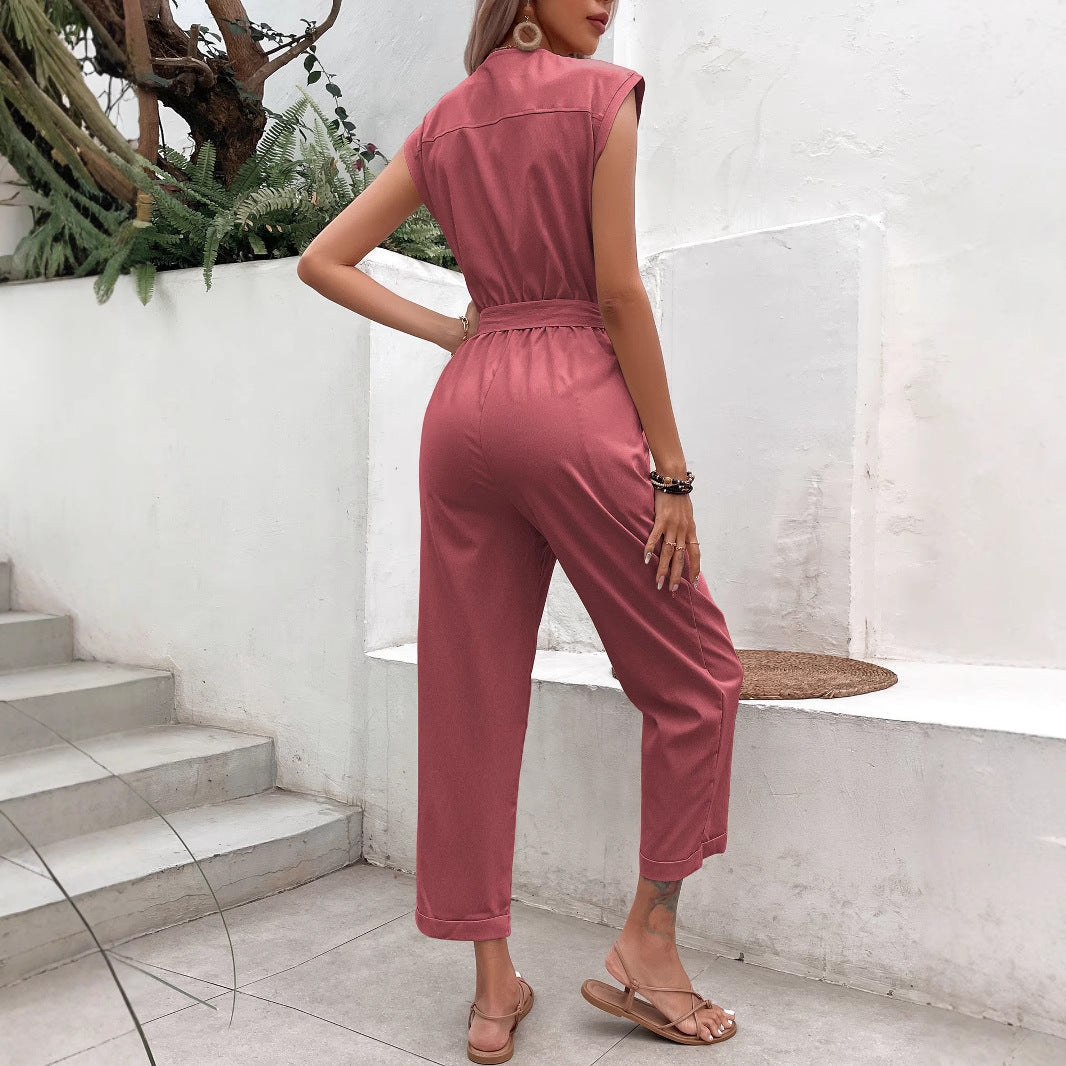 Elegant Urban | Women's Jumpsuit with Sleeveless V-Neck and Tie Waist 1