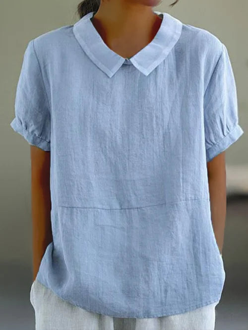 Elegant Women's Blouse | Lightweight Linen Summer Top with Peter Pan Collar 0