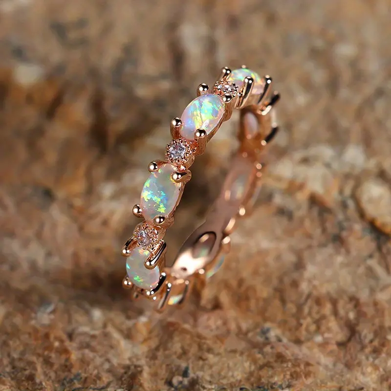 Eternity Opal Band Ring | 18k Gold/Silver Plated with Lab-Created Opal 1