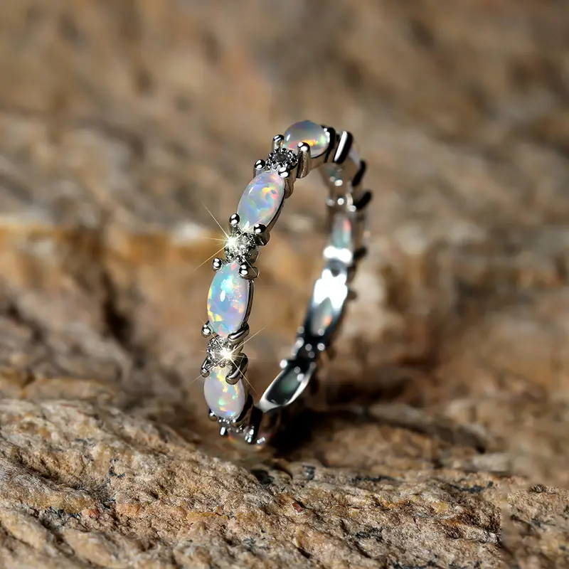 Eternity Opal Band Ring | 18k Gold/Silver Plated with Lab-Created Opal 4