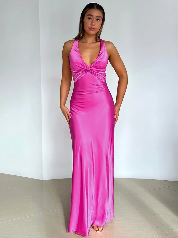 Evening Gown | Satin Halter Neck Dress with Elegant Silhouette 2