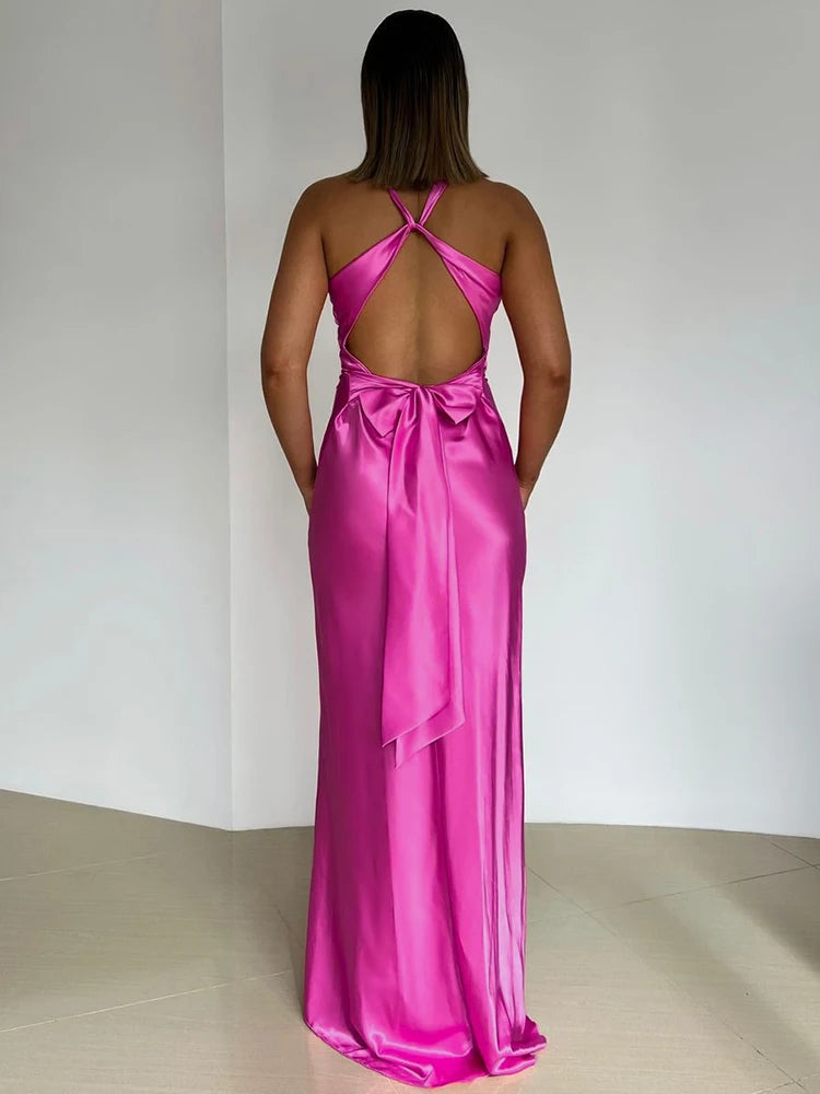 Evening Gown | Satin Halter Neck Dress with Elegant Silhouette 3