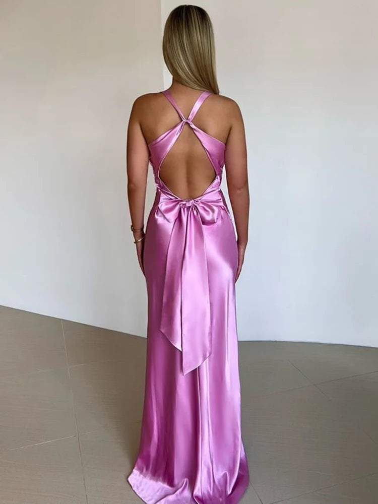 Evening Gown | Satin Halter Neck Dress with Elegant Silhouette 4