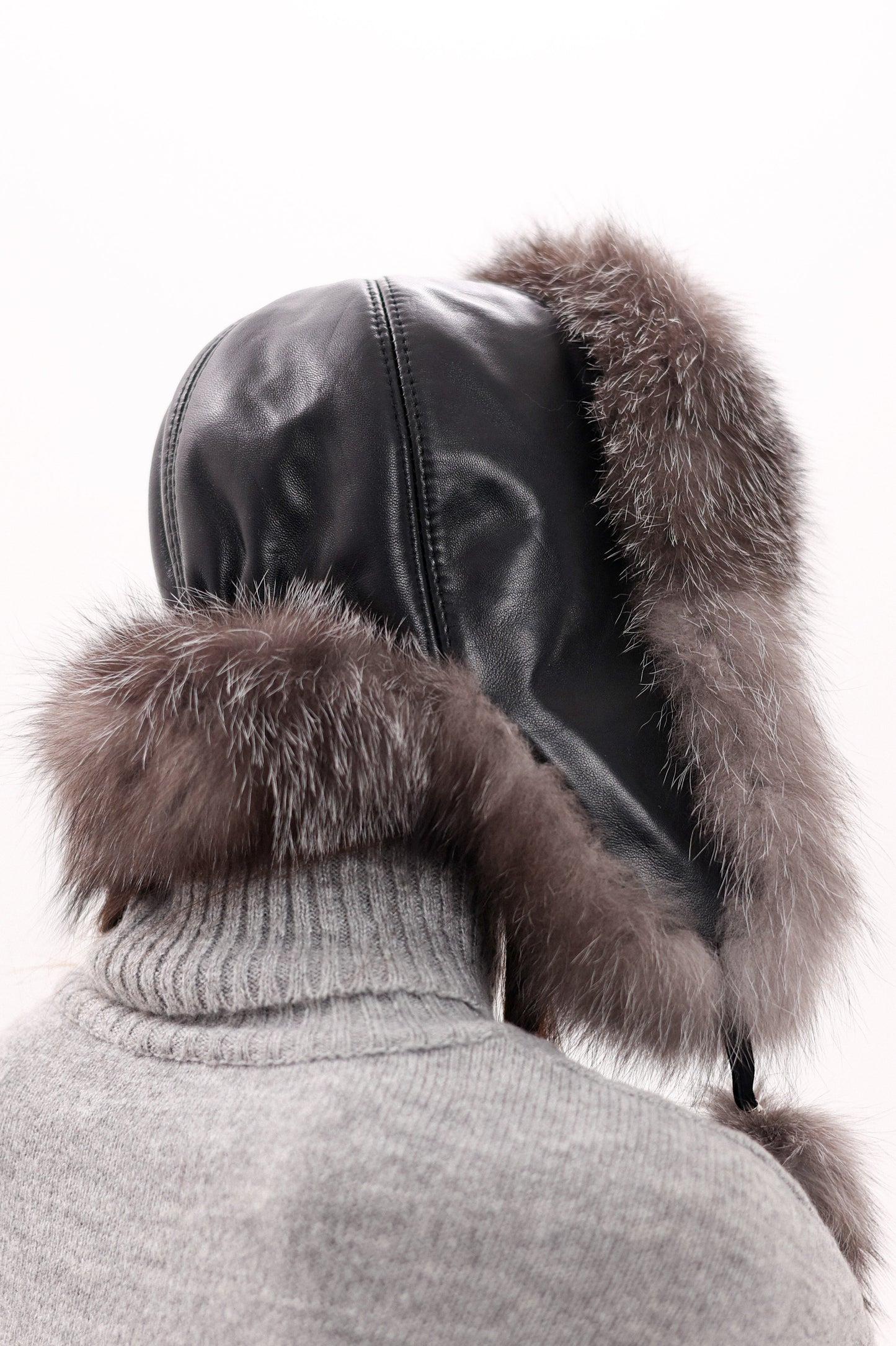 Echt Silberfuchs Pelz Echt Leder Hut