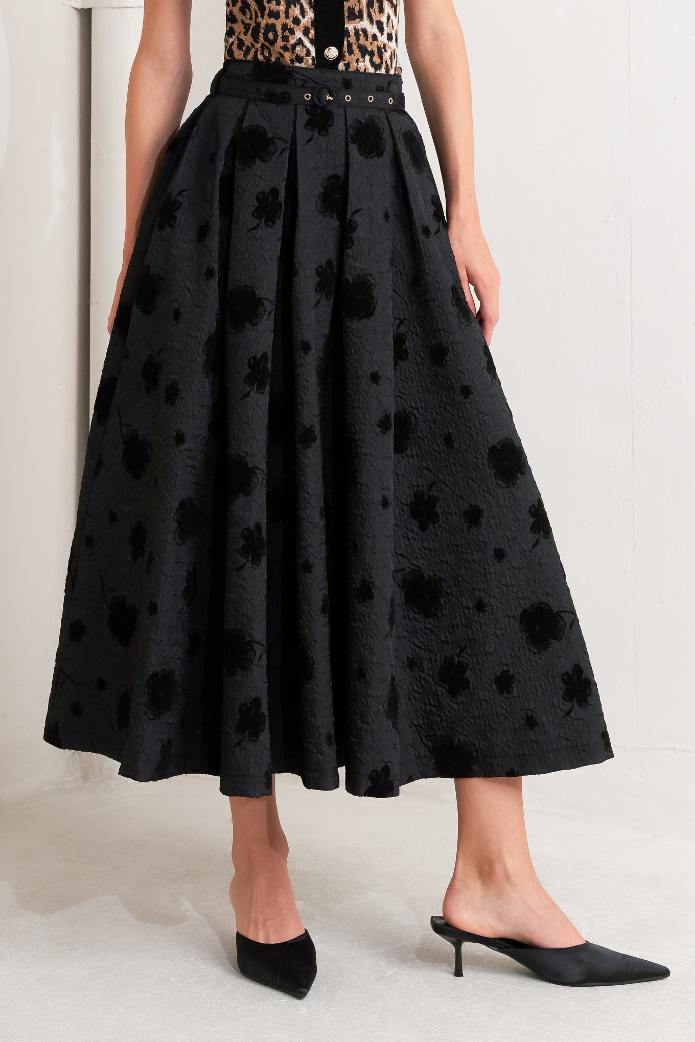 GONNA MIDI LUNGA INTRECCIATA NOIR BLOOMING ROMANCE