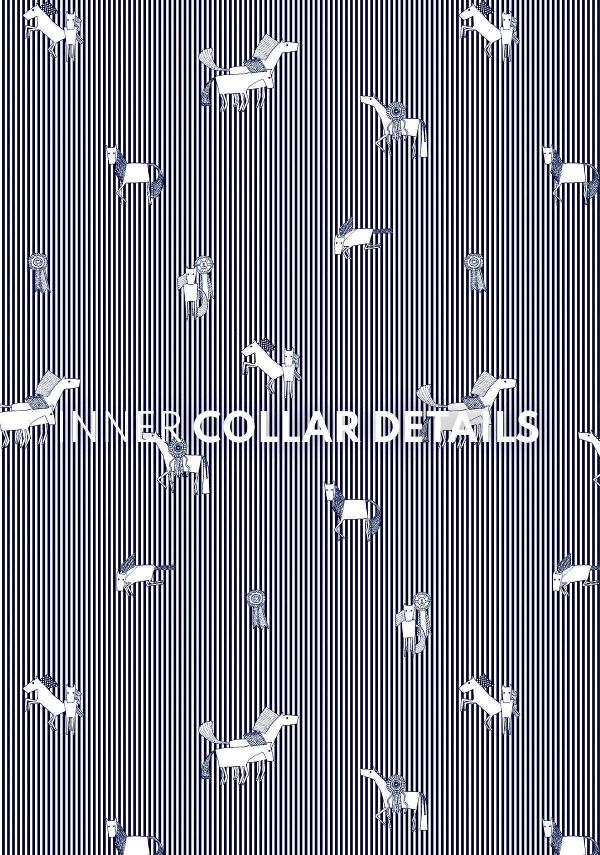 White with Navy Stripes Inner Details Long Sleeve Show Shirt