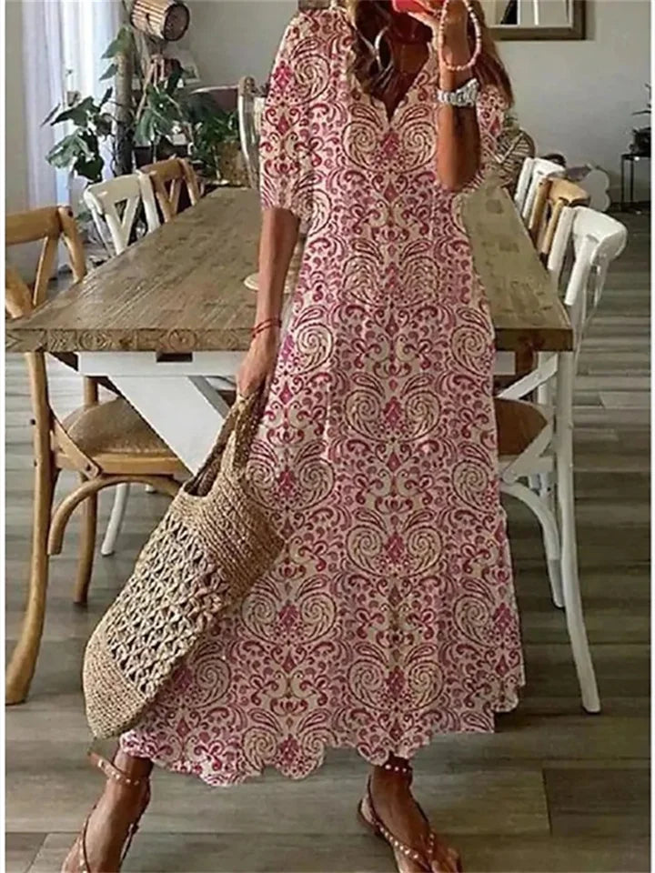Floral Maxi Dress | Lightweight V-Neck with 3/4 Sleeves for Women 4