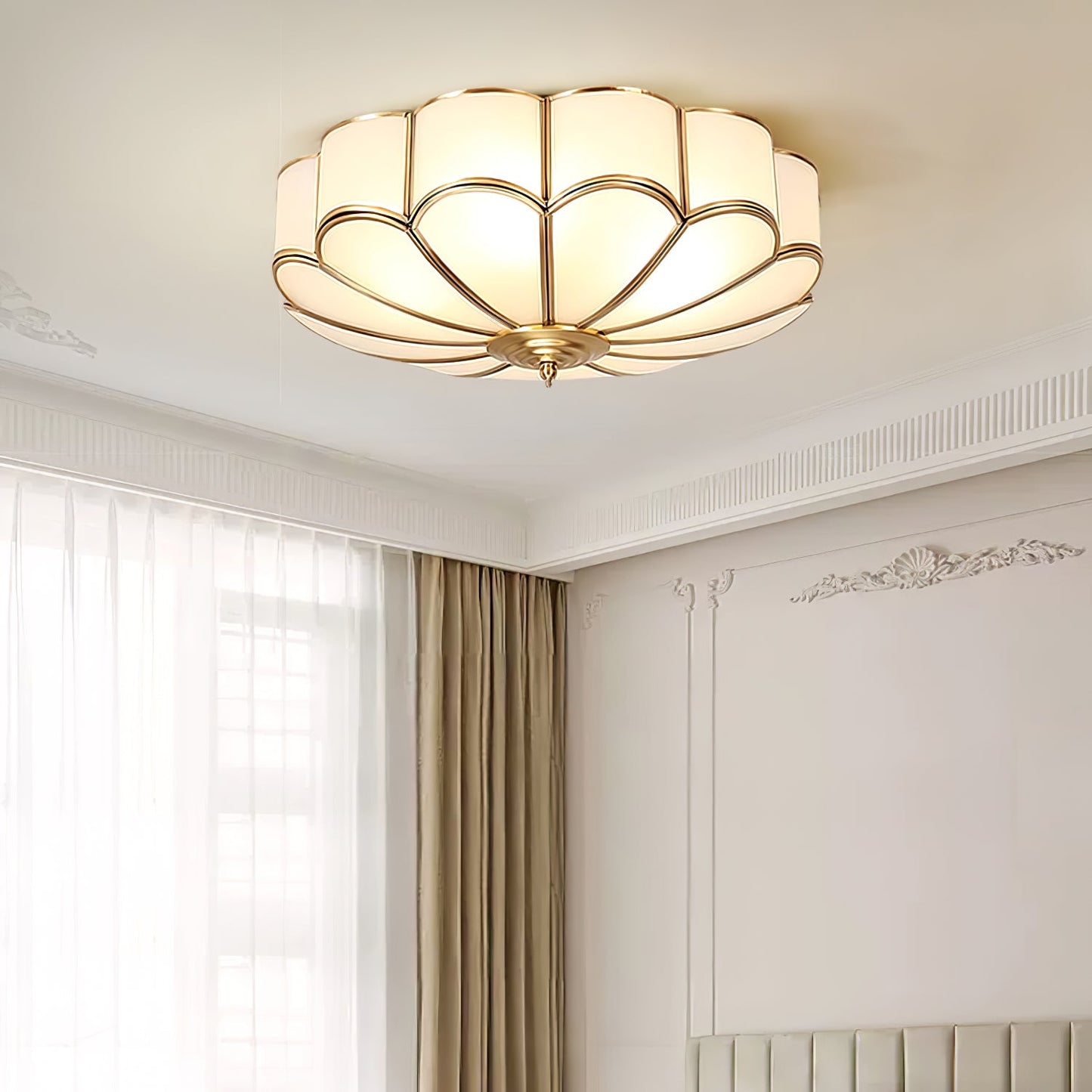 Flower Shape Glass Ceiling Light | Elegant Brass Finish with LED Compatibility 2