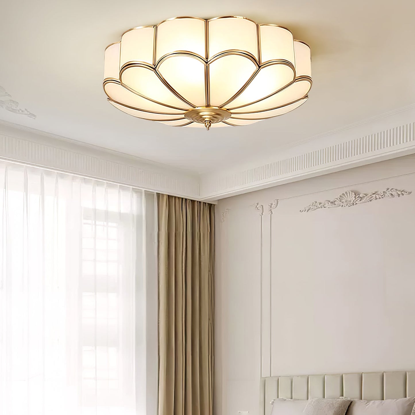 Flower Shape Glass Ceiling Light | Elegant Brass Finish with LED Compatibility 3