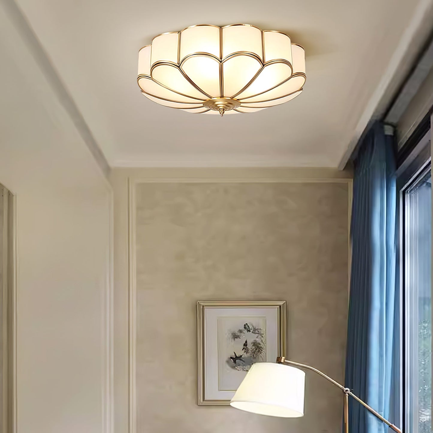 Flower Shape Glass Ceiling Light | Elegant Brass Finish with LED Compatibility 4