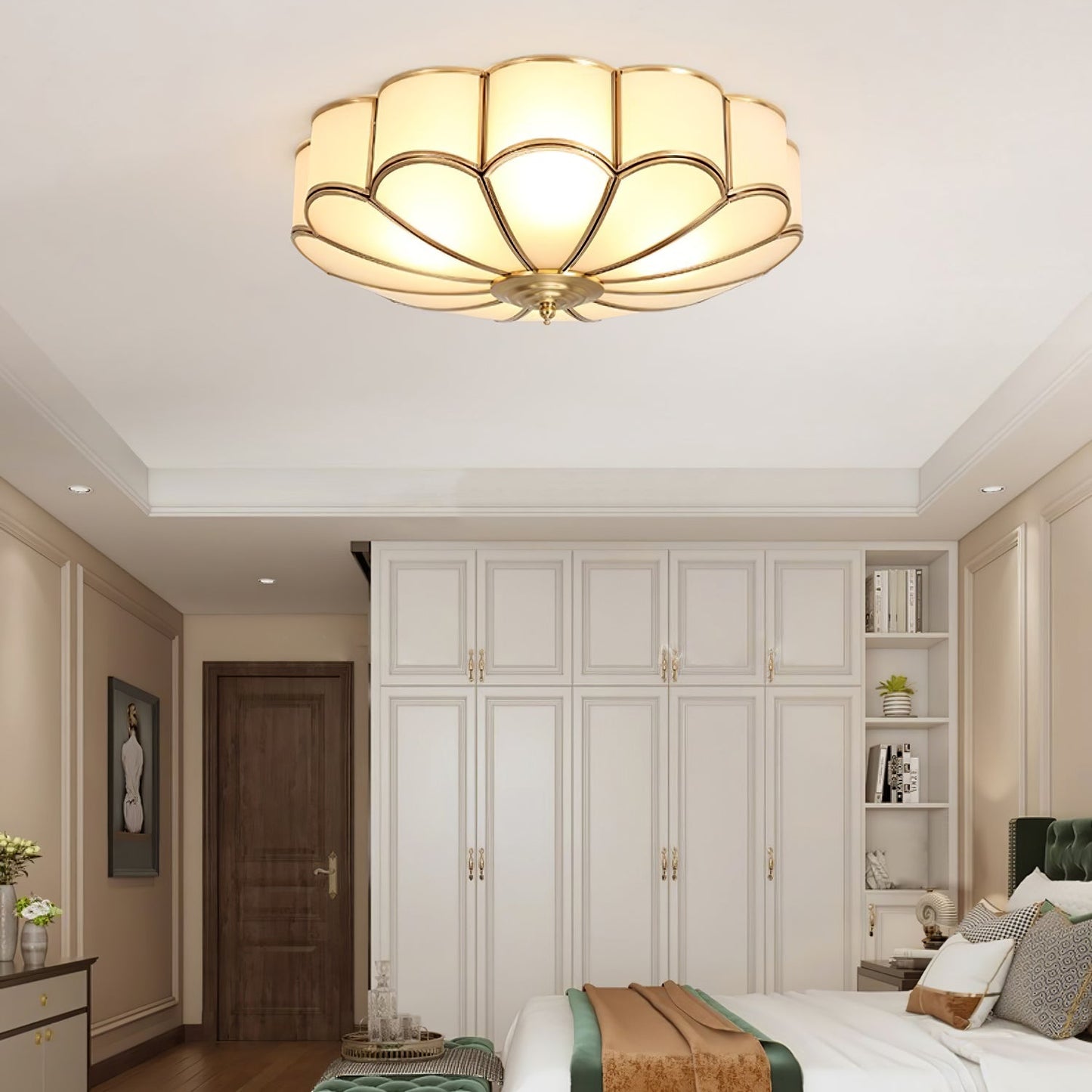 Flower Shape Glass Ceiling Light | Elegant Brass Finish with LED Compatibility 5