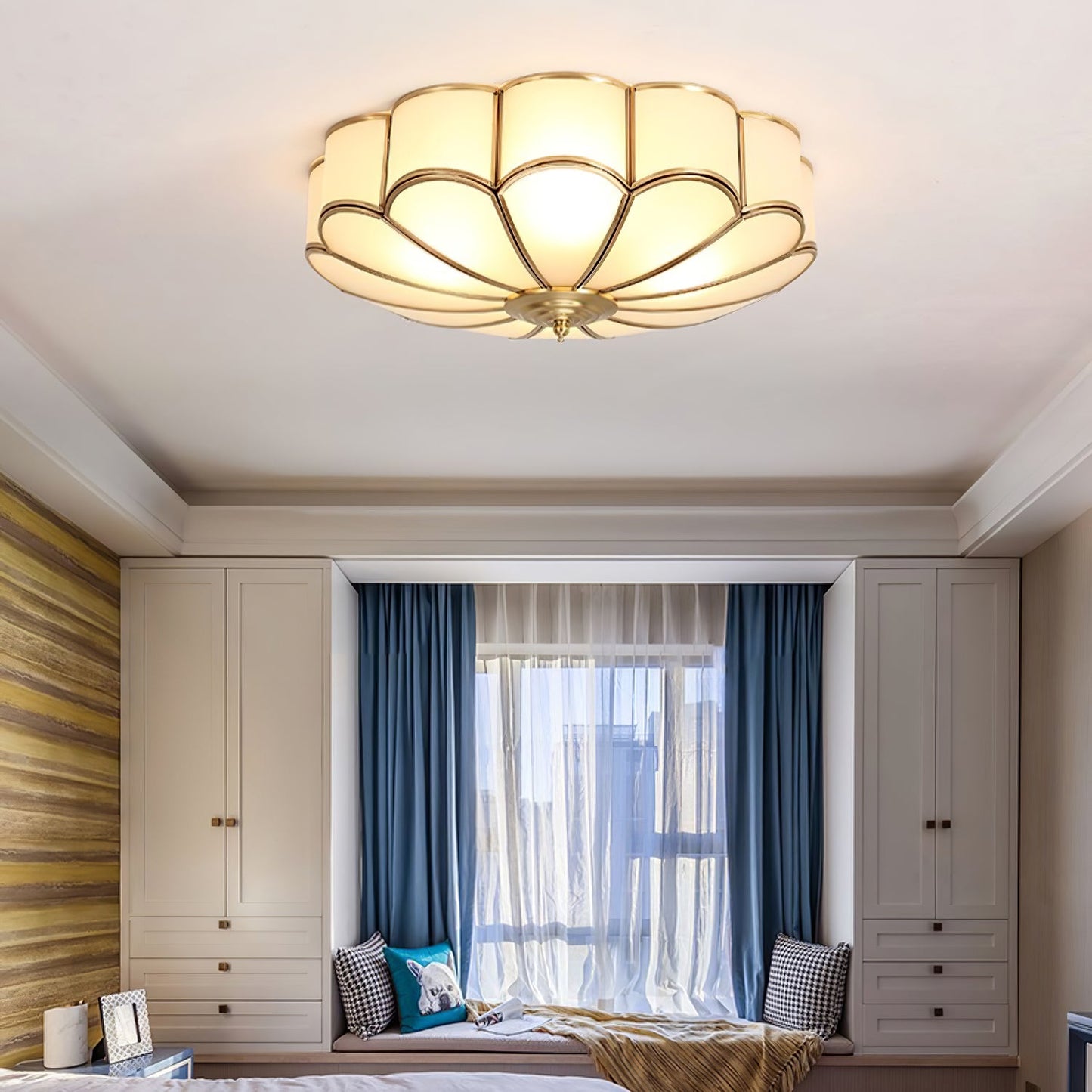 Flower Shape Glass Ceiling Light | Elegant Brass Finish with LED Compatibility 6