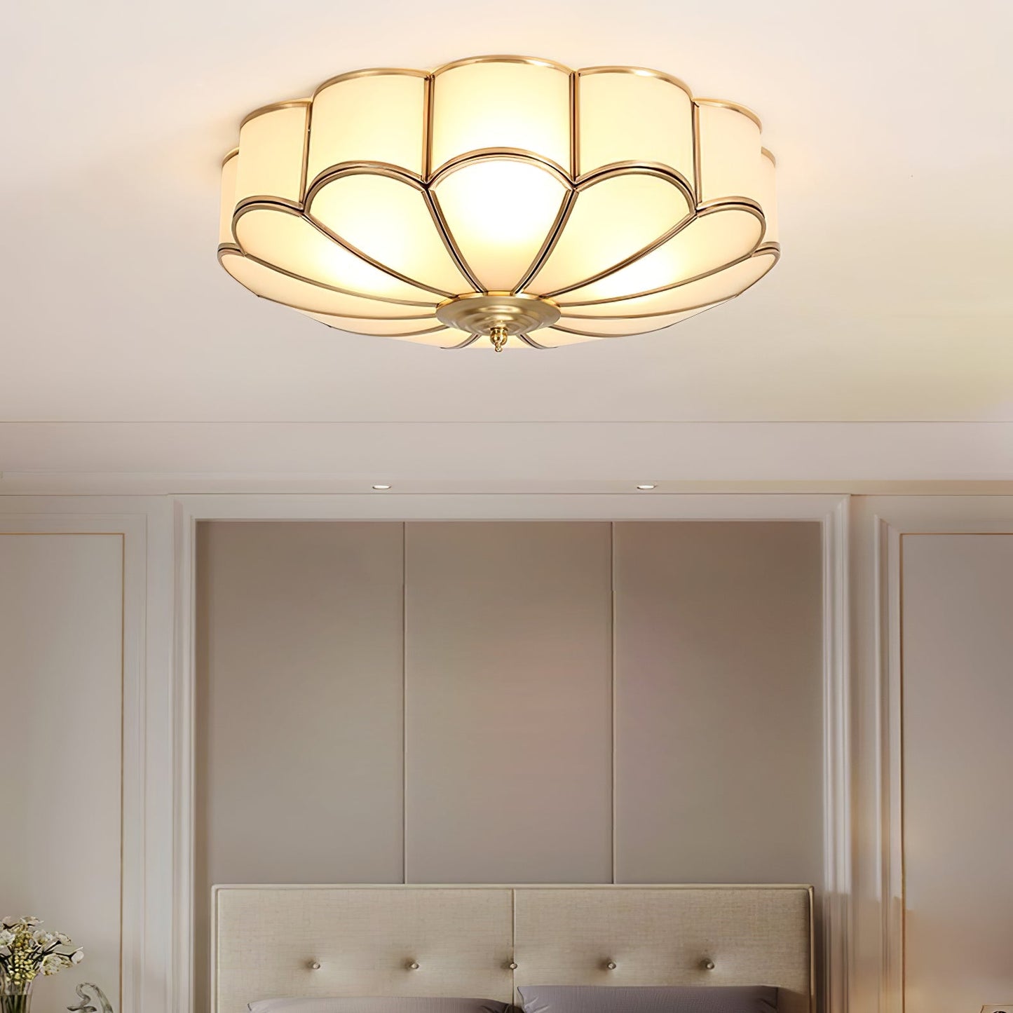 Flower Shape Glass Ceiling Light | Elegant Brass Finish with LED Compatibility 7