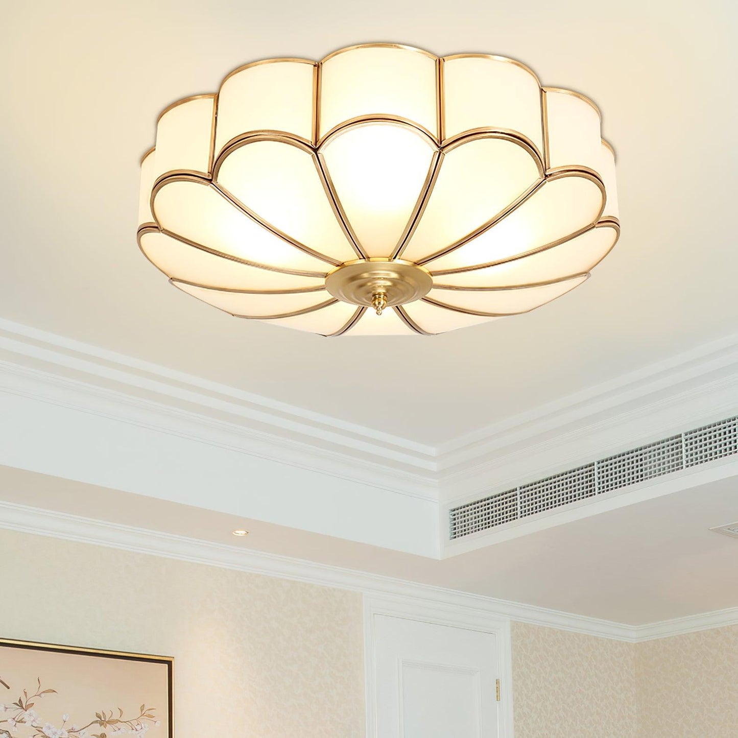 Flower Shape Glass Ceiling Light | Elegant Brass Finish with LED Compatibility 8