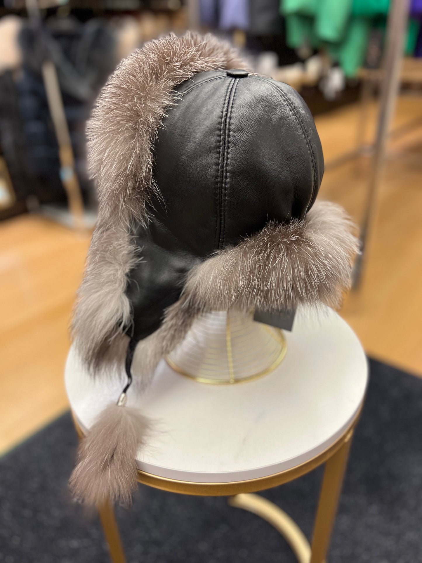 Echt Silberfuchs Pelz Echt Leder Hut