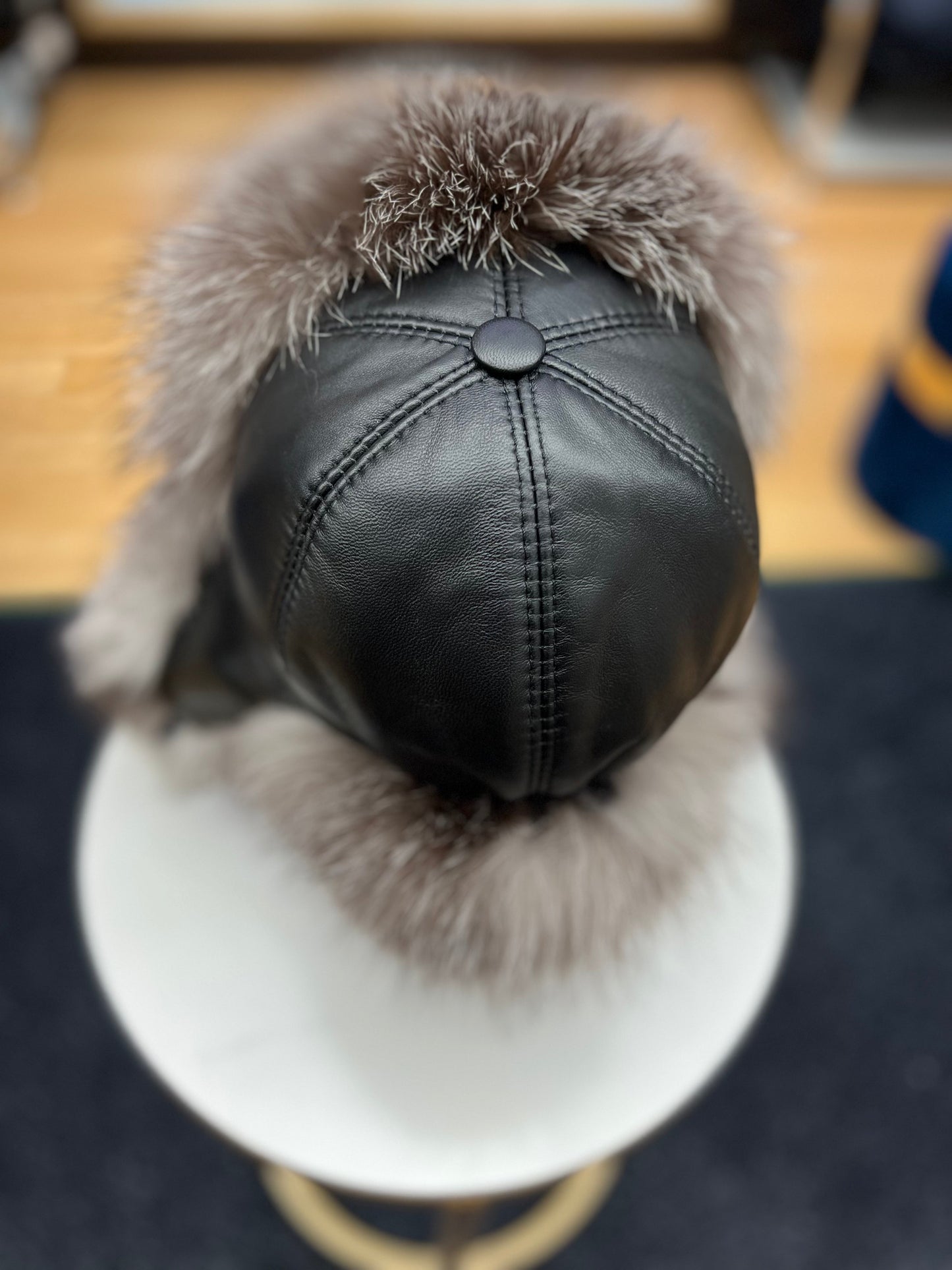 Echt Silberfuchs Pelz Echt Leder Hut