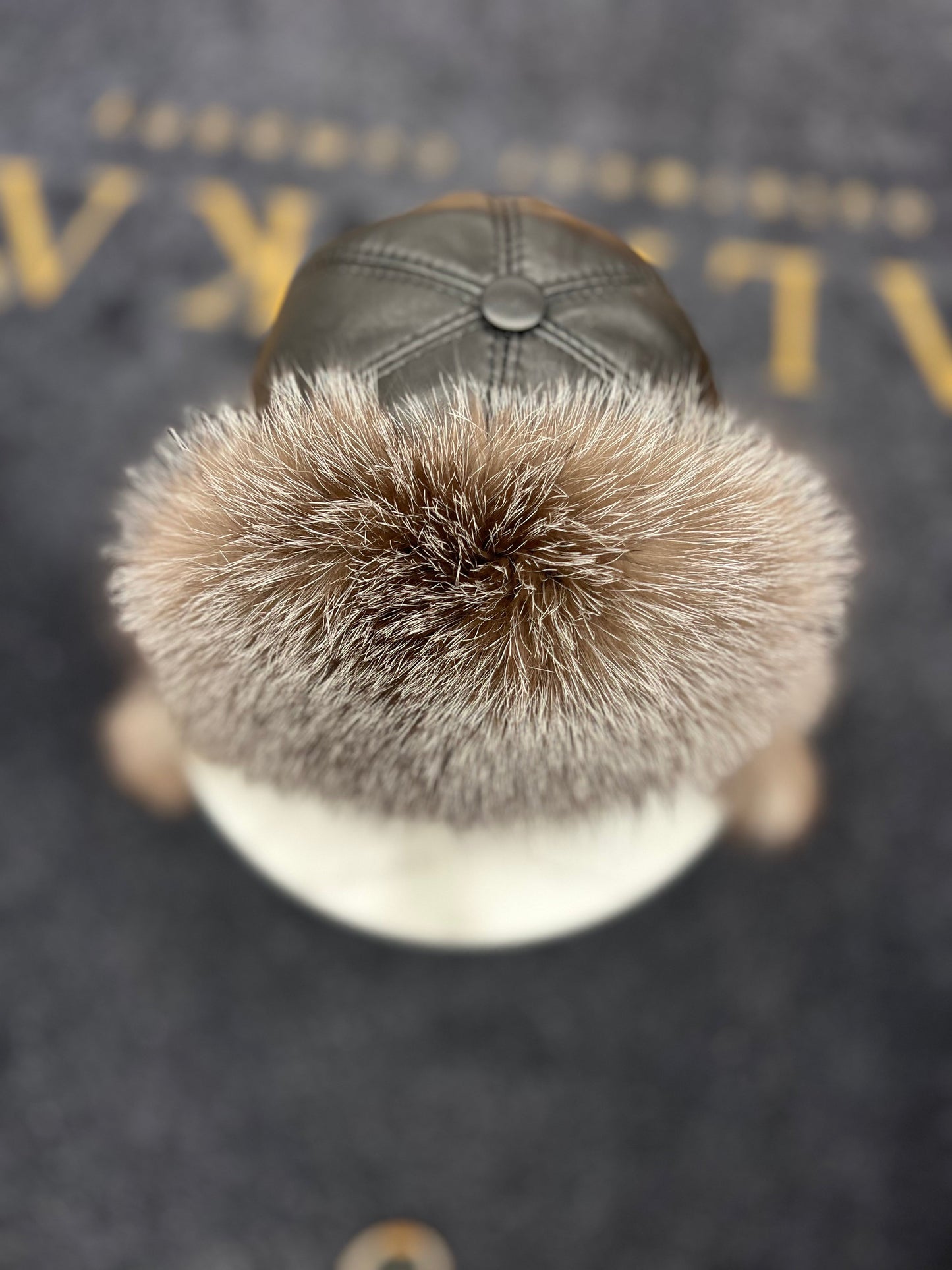Echt Silberfuchs Pelz Echt Leder Hut