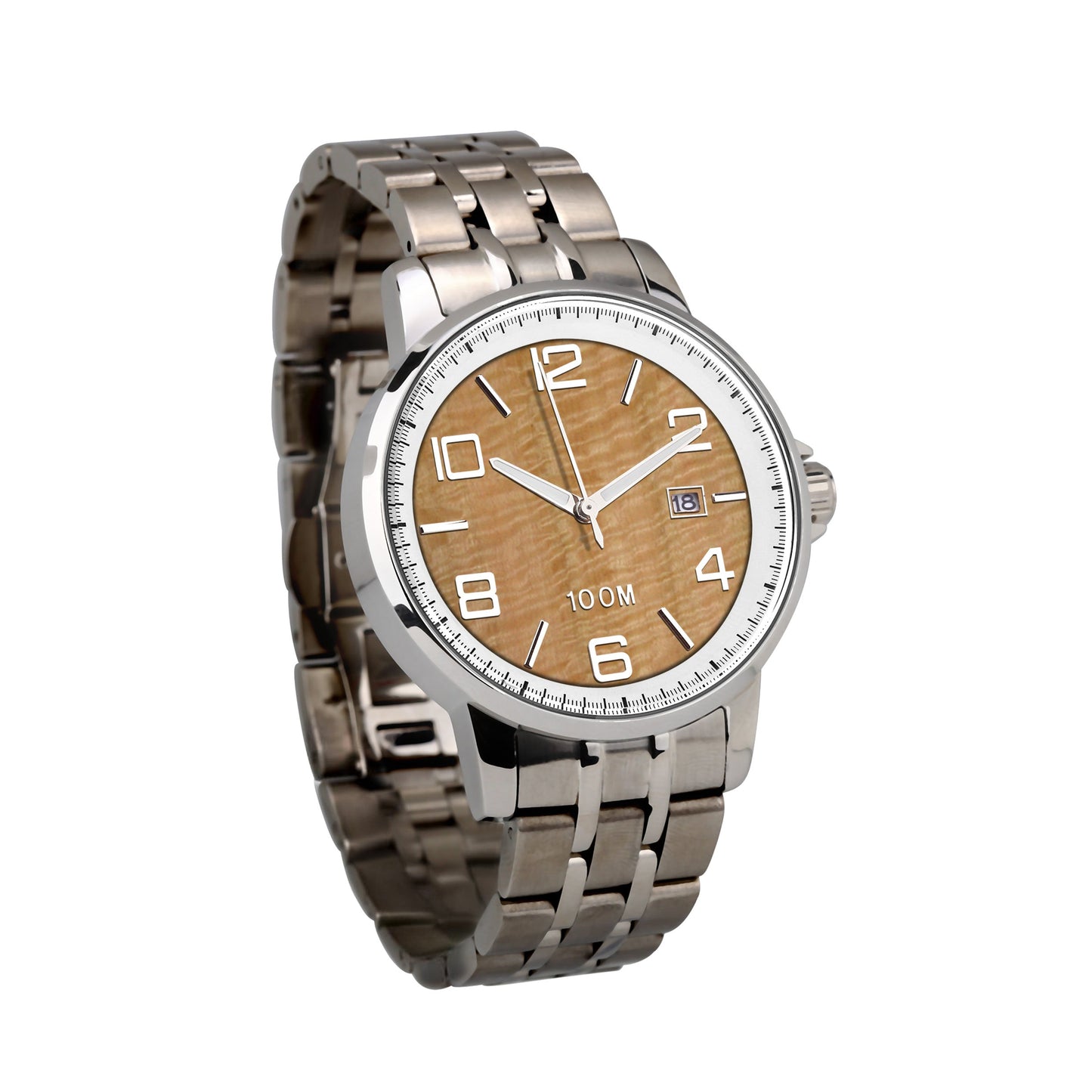 Gum Burl horloge roestvrij staal witte lunette - heren