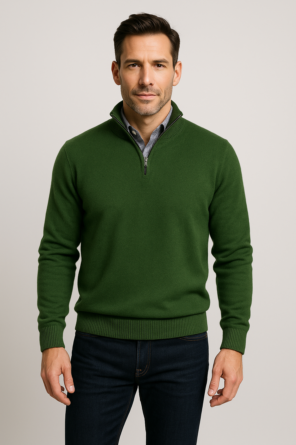 Quarter-Zip Pullover Sweater - FOREST
