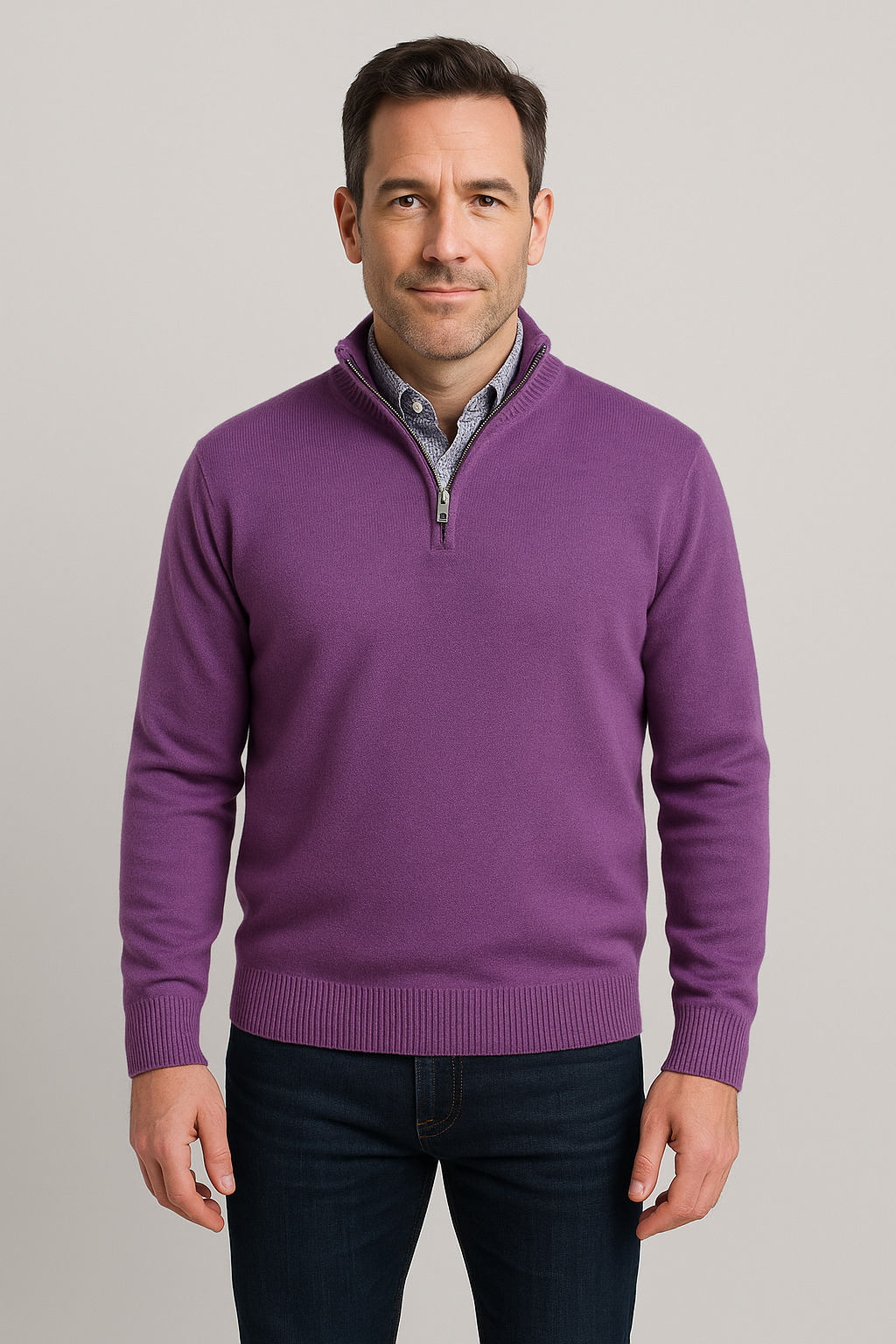 Quarter-Zip Pullover Sweater - Lilac