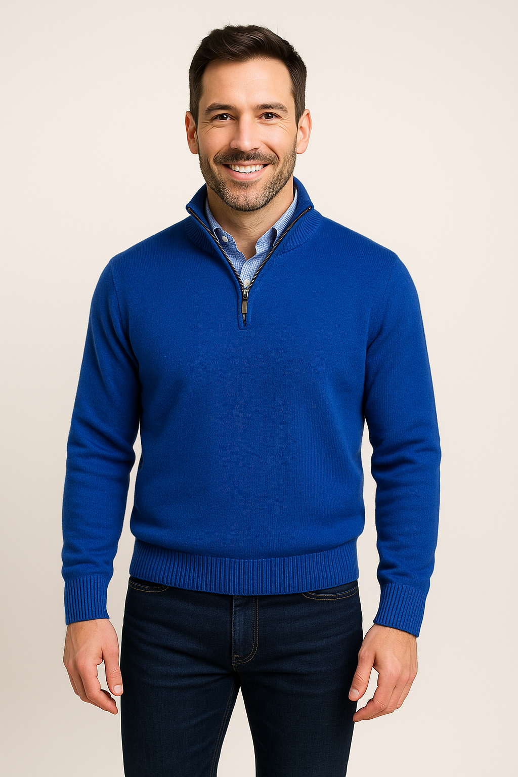 Quarter-Zip Pullover Sweater - Royal