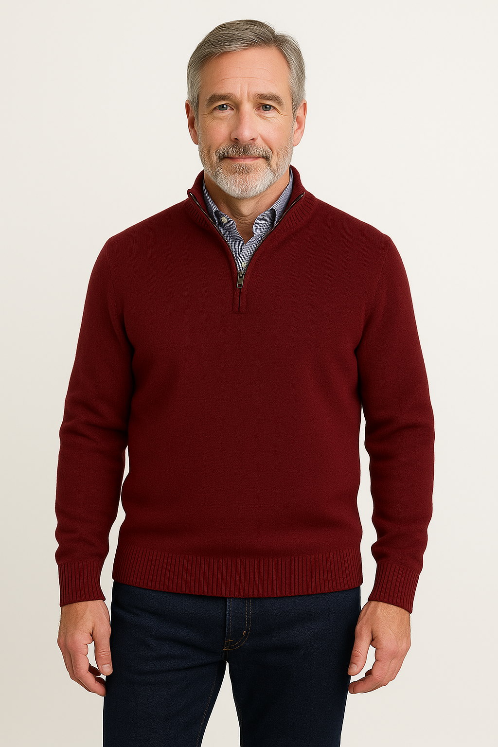 Quarter-Zip Pullover Sweater - Wine